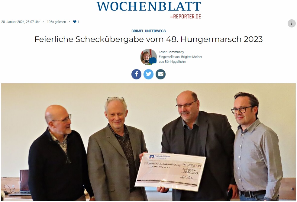 Du betrachtest gerade BriMel unterwegs – Feierliche Scheckübergabe vom 48. Hungermarsch 2023BriMel unterwegs –